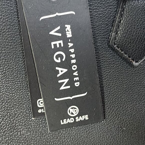 La Terre Black Peta Apprvd Vegan Braided Handle Gold Accent Feet Handbag w/Strap - Picture 5 of 16